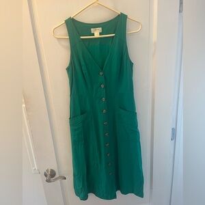 Anthropologie Green Button-Front Midi Dress